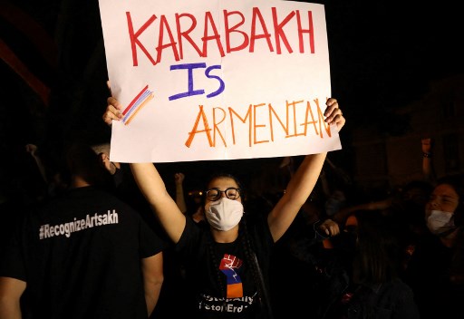 Les Arméniens libanais manifestent devant l'ambassade de Turquie au Liban, le 26 octobre 2020 (Photo, AFP)