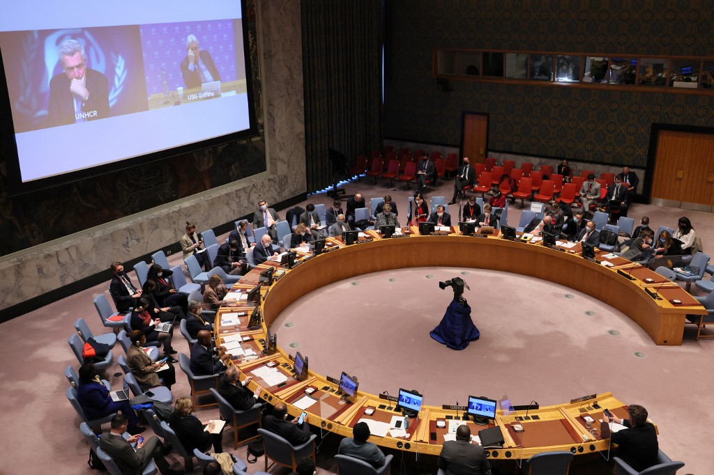 Les membres du Conseil de sécurité se réunissent pour discuter de l'invasion de l'Ukraine au siège des Nations Unies, le 28 février 2022, à New York. (Photo, AFP)