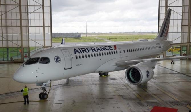 Le premier A220 lors de son inauguration dans les locaux d'Air France à l'aéroport de Roissy-Charles-de-Gaulle, le 29 septembre 2021 (Photo, AFP)