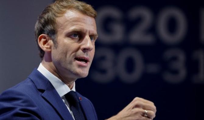 Le président français Emmanuel Macron s'adresse aux représentants des médias à Rome le 31 octobre 2021, lors du sommet du G20 (Photo, AFP)