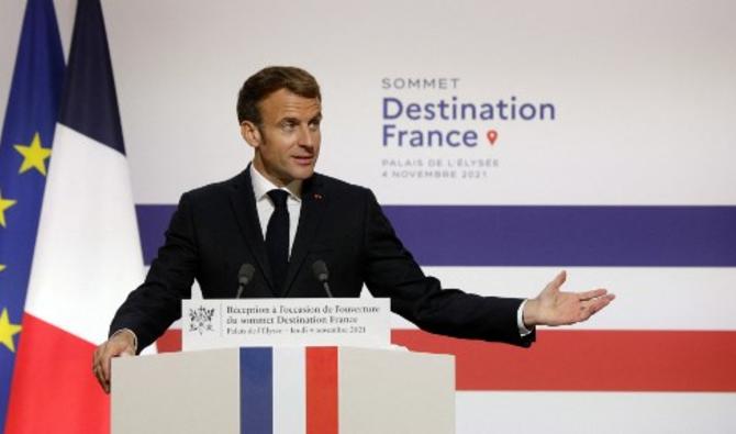 Le président français Emmanuel Macron prononce un discours lors de l'ouverture du sommet «Destination France» à Paris, le 4 novembre 2021 (Photo, AFP) 