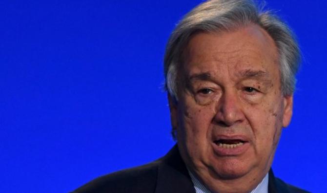 Le secrétaire général des Nations Unies (ONU), Antonio Guterres, prend la parole lors d'une session plénière lors de la Conférence des Nations Unies sur les changements climatiques COP26 à Glasgow, le 11 novembre 2021 (Photo, AFP)