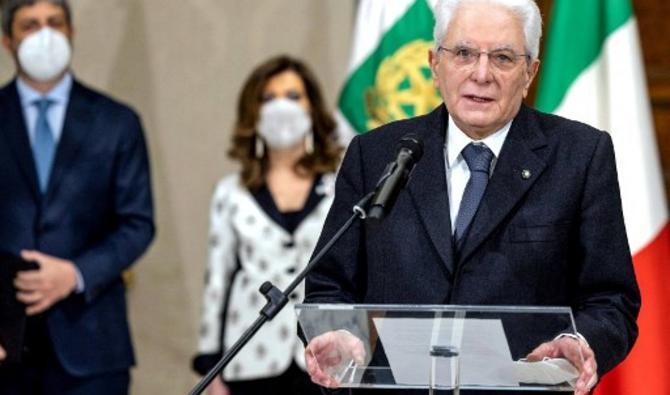 Le président italien Sergio Mattarella prononce un discours après sa réélection, à l'issue du 8e tour de scrutin, à Rome, le 29 janvier 2022. (Photo, AFP)