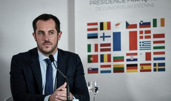 L'eurodéputé et membre dirigeant du RN Nicolas Bay, tient une conférence de presse sur la présidence française de l'Union européenne, à Paris, le 18 janvier 2022. (Photo, AFP)