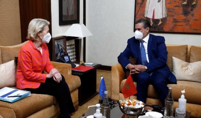 Le Premier ministre marocain Aziz Akhannouch, rencontre la dirigeante de l'Union européenne Ursula von der Leyen à Rabat, le 9 février 2022. (Photo, AFP)