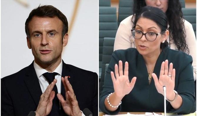 Le ministre britannique de l'Intérieur, Priti Patel (à droite), a riposté au président Emmanuel Macron après avoir déclaré que Londres devait assumer la responsabilité de la mort de migrants tentant de traverser la Manche. (Reuters/AFP/PRU)