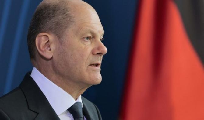 Le chancelier allemand Olaf Scholz fait un communiqué de presse le 3 avril 2022 à la chancellerie de Berlin, à propos des crimes de guerre découverts la veille à Boutcha, en Ukraine. (Photo, AFP)