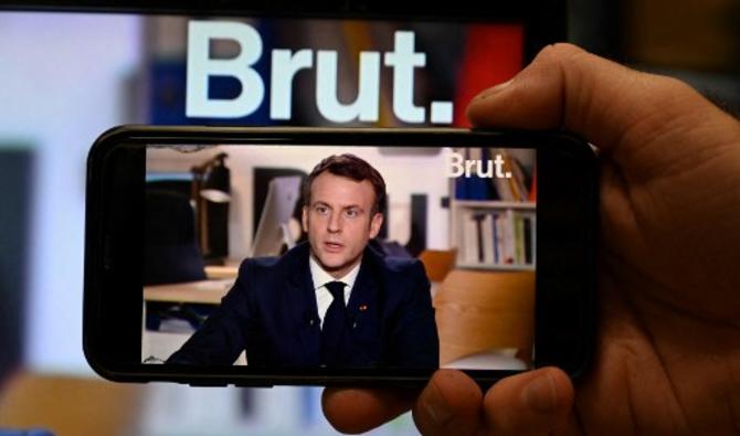 Le président français Emmanuel Macron sur la plateforme d'information numérique Brut, le 4 décembre 2020, à Paris. (Photo, AFP)