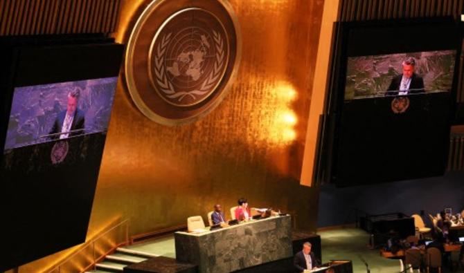 Sergiy Kyslytsya, représentant permanent de l'Ukraine auprès des Nations Unies, prend la parole lors l'Assemblée générale, le 7 avril 2022, à New York. (Photo, AFP)