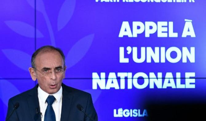 Eric Zemmour prononce un discours après l'annonce de l'élection présidentielle française à Paris, le 24 avril 2022. (Photo, AFP)