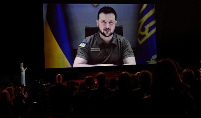 Volodymyr Zelensky intervient depuis Kiev dans un message vidéo lors de l'ouverture mardi soir du 75e Festival de Cannes. (Photo, AFP)