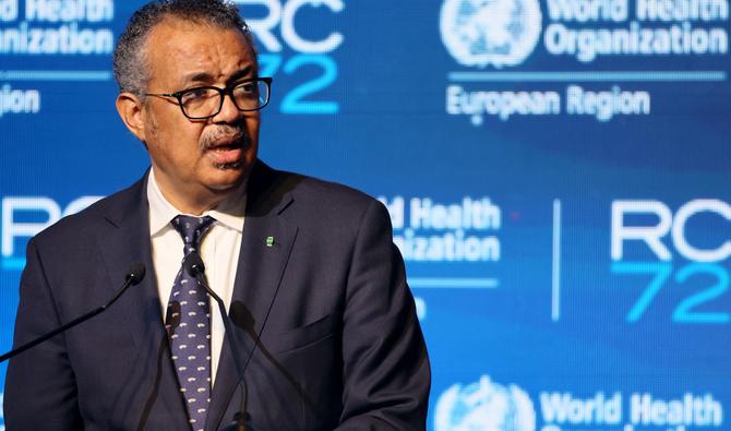 Le directeur général de l'Organisation mondiale de la santé (OMS), Tedros Adhanom Ghebreyesus, prononce un discours lors de la 72e session du Comité régional de l'OMS pour l'Europe, le 12 septembre 2022, dans la ville côtière israélienne de Tel-Aviv. (Photo, AFP)