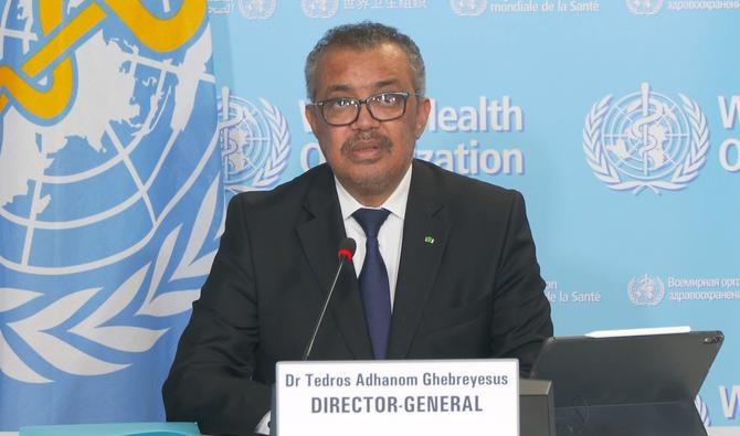 Le chef de l'OMS, Tedros Adhanom Ghebreyesus, devant la presse, au siège de l'organisation à Genève. (Photo, AFP)